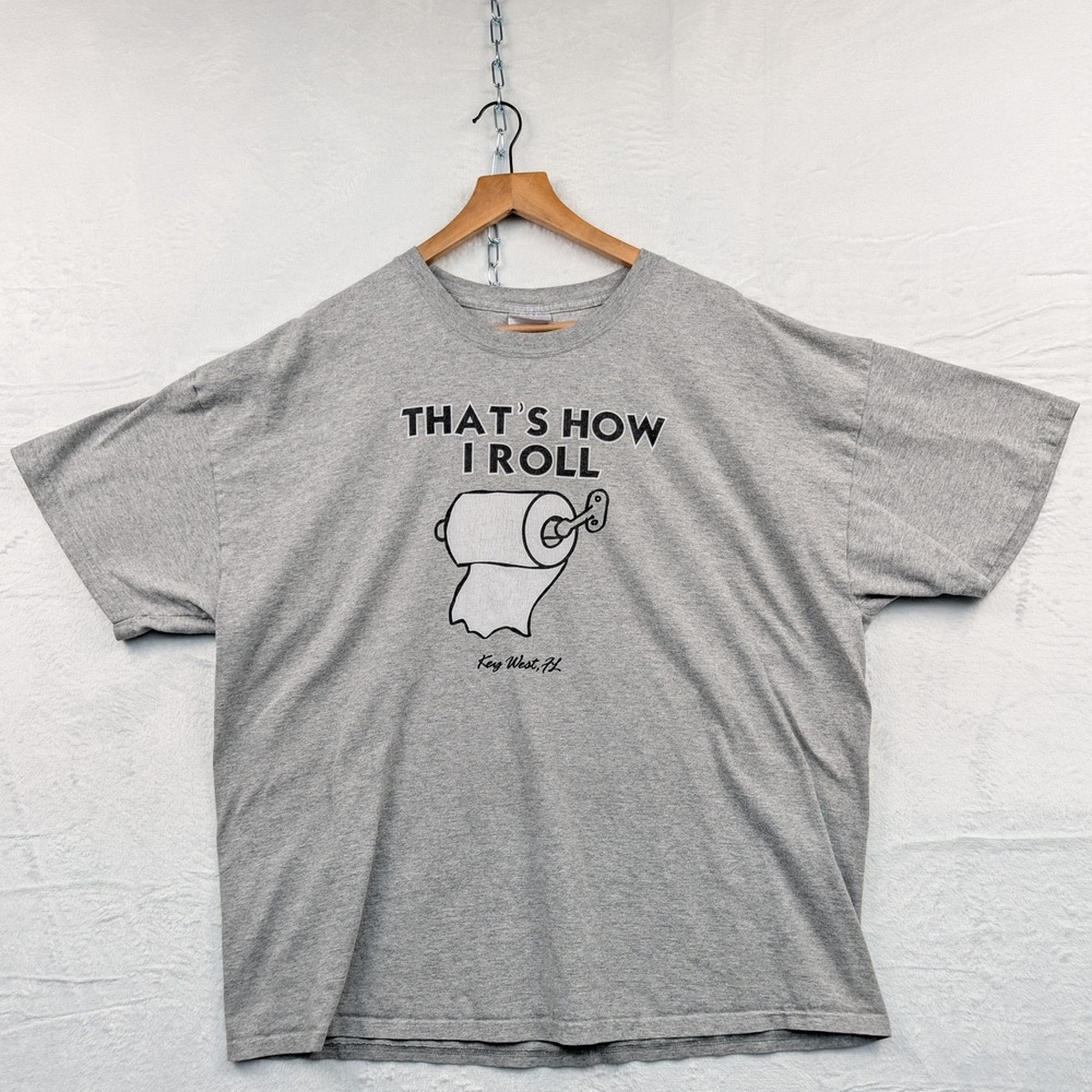 VTG Hanes T-Shirt Men 2XL Gray Toilet Paper That's How I Roll Funny Boxy Fit Y2K